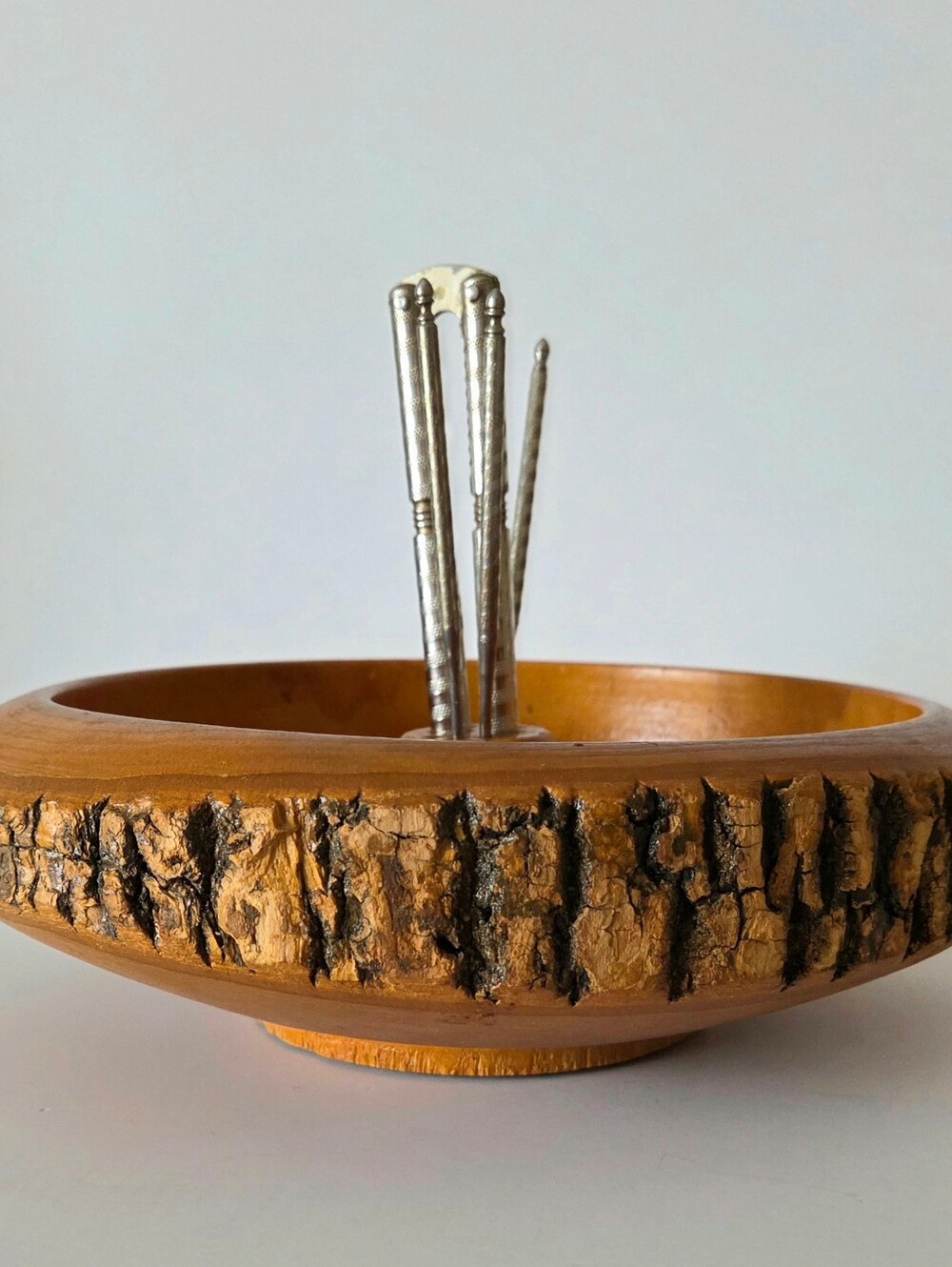 Natural Edge Wood Nut Bowl with Nutcracker & Picks